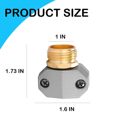 Heavy Duty Garden Hose Repair Fittings Aluminum Male Coupling Menders With Zinc Clamps And Rubber Washers, dimensions shown