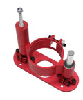 Dead Nuts Precise Aluminum Router Lift And Table Insert Plate Kit With Center Bushing, red aluminum construction for woodworking adjustments.