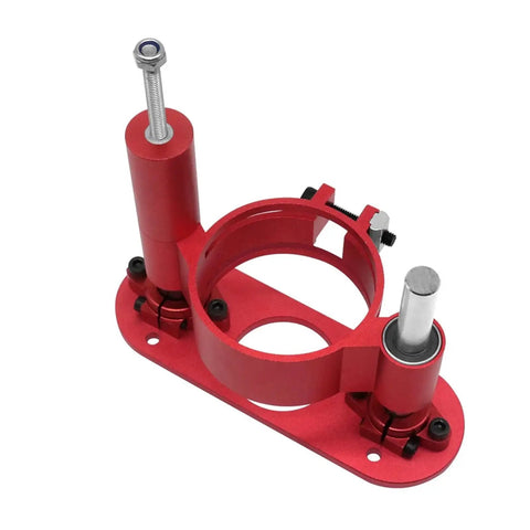 Dead Nuts Precise Aluminum Router Lift And Table Insert Plate Kit With Center Bushing, red aluminum construction for woodworking adjustments.