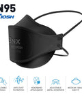 NIOSH Certified N95 Mask Particulate Respirator Face Mask Made in USA 20 Pack tri fold cup fish style black close-up