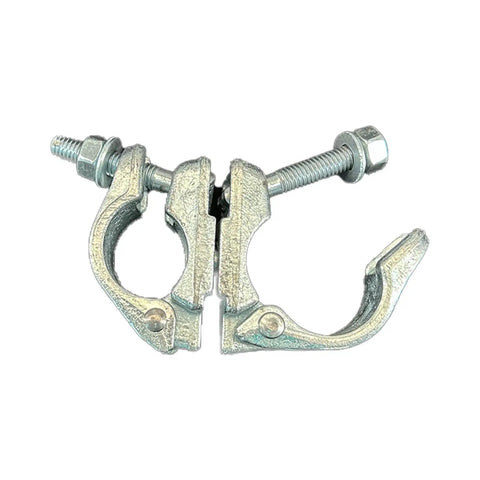 British Swivel Scaffolding Couplers For 1 3/4 To 1 9/10 Inch Tube, Heavy Duty Galvanized Carbon Steel, No Fuss Install, 4 Piece Set For Solid, Safe Pipe Framework, open clamp view