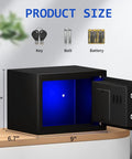 Digital Safe Box With Sensor Light And Electronic Keypad, Sturdy Steel Construction, open with glowing interior, accessories shown