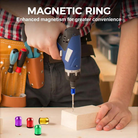 Person using drill with Heavy Duty Magnetic Screw Holder Ring For Drills And Power Tools, 2026 Model Magnetic Ring Bit on wooden plank