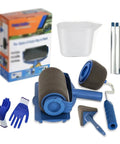 No Sweat Seamless Paint Roller Brush With Slick Flocked Wall Edger Trouble Free Interior Painting Set For Smooth Pro Level Finish Quick Pour And Roll Kit With Heavy Duty Glove components with brushes and gloves.
