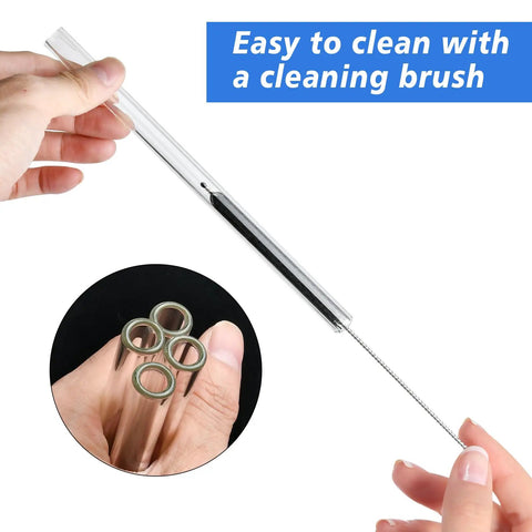 Hands holding 20 Pack 8 Inch Borosilicate Glass Blowing Tubes Pro Grade 12mm OD 8mm ID 2mm Wall Includes 4 Cleaning Brushes