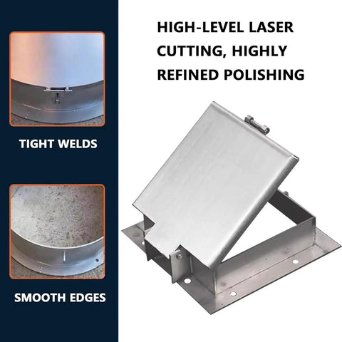 Lockable Stainless Steel Inspection Cover With Frame For Garden And Yard Drainage, angled view showing construction details