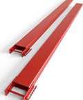 Forklift pallet extensions, red steel, 96 inches long, 5.3-inch width, pair