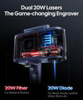 Dual 20W Fiber And Diode Laser Engraver Cutter With Rotary And Slide Extensions, showing internal components