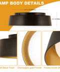 12.5 Inch LED Flush Mount Ceiling Light 26W 1350 Lumens Dimmable With Three Color Temperatures 3000K 4000K 5000K Matte Black With Gold