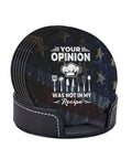 Six Leather Coasters With Holder Set For Home Bar And Office Use Microfiber PU Leather Drink Coasters For Weddings Parties And Family Tables Keeps Surfaces Protected Party Ready Decor in holder with printed design
