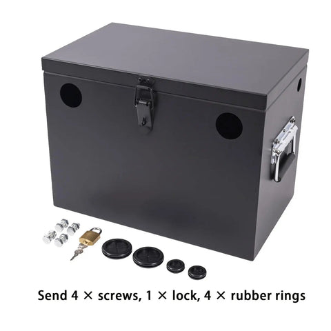 Tough As Nails Lockable Steel Battery Box Adjustable Heavy Duty Marine Rv Car Relocation Kit Waterproof Group 24 To 31 with lock and screws.