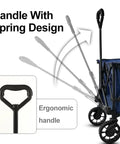 Heavy Duty Folding Utility Wagon With Table And Side Pocket For Beach Camping Garden And Shopping, 400 Lb Capacity, Durable 600D Oxford Cloth, Collapsible Outdoor Cart, Dark Blue, handle design