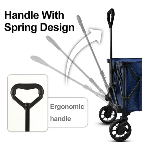 Heavy Duty Folding Utility Wagon With Table And Side Pocket For Beach Camping Garden And Shopping, 400 Lb Capacity, Durable 600D Oxford Cloth, Collapsible Outdoor Cart, Dark Blue, handle design