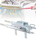 Job Site Ready Cable Threading Aid For Electricians Heavy Duty Steel Wire Pulling Pulley shown in use with electrical wires.