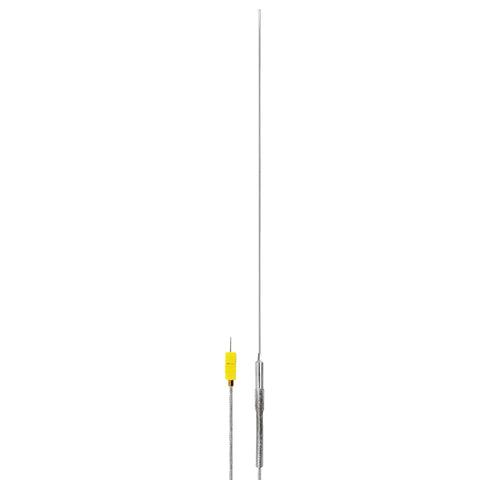 Flexible K-Type Inconel 600 Thermocouple Probe for High Temp Apps, Ungrounded, 1mm Diameter by 300mm Length with 1000mm Wire shown