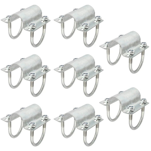 Eight Pack U Bolt Cross Pipe Clamps For Greenhouse And Chain Link Fence Builds, Heavy Duty Adjustable Grid Connectors, Carbon Steel