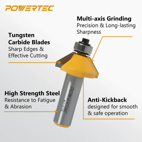Rail Coping Sled With 45 Degree Chamfer Router Bit For Pro Grade Woodworking, featuring a tungsten carbide blade