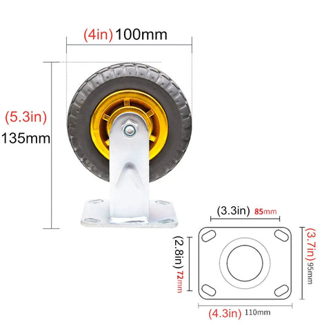 Heavy Duty Rubber Swivel Casters With Zero Drag Brakes Dang Smooth Rolling Industrial Platform Wheels, 4in diameter, sealed bearings.