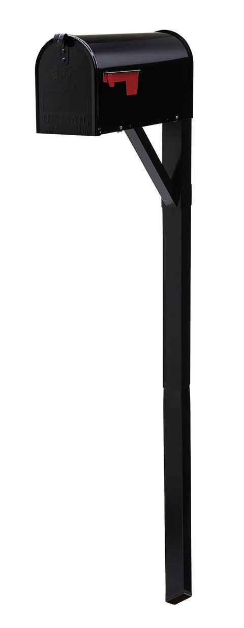 Drive In Post Kit In Black Galvanized Steel For Ground Install No Diggin No Concrete Heavy Duty Universal Fit For M And L Capacity Post Mount Mailboxes Weatherproof And Durable Ground Socket System, showing side view.