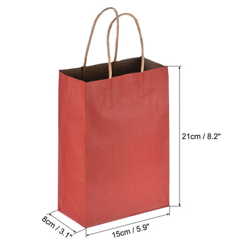Red Paper Bags With Handles 100 Pack 5.9 By 3.1 By 8.2 Inches Tote Favor Bags For Parties And Gifts Great For DIY Wrapping And Party Favors