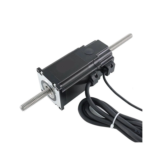 NEMA23 screw motor with lead screw, black housing and attached cables