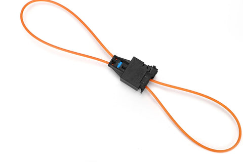 Two-pack orange fiber-optic bypass loop adapters with black plastic connector housing