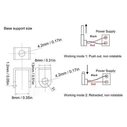 Amazon mini 24V electric linear actuator, 150N, IPX4, 30mm stroke – technical diagram