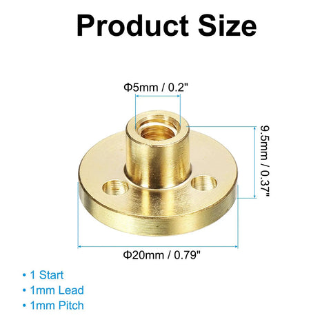 Two Pack T5 Lead Screw Brass Nut Hardware For 3D Printer Z Axis Mod With Precision Acme Threading And 1MM Pitch, 20mm size.