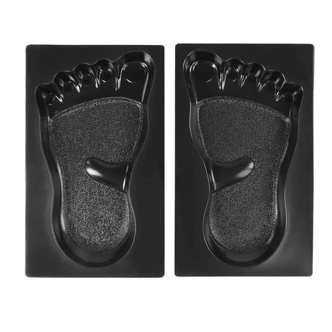 DIY Footprint Stepping Stone Template Kit Two Piece Cement Paving Mold For Garden And Patio Easy Concrete Casting To Create Unique Footprint Walkways Yard Path Decor, showing two black footprint molds.