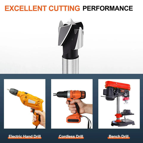 Heavy Duty Carbon Steel Forstner Drill Bit Set 15 32 Inch Woodworking Hole Saw with electric, cordless, and bench drill options.