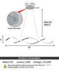 Diagram of Dimmable Black Chandelier For Dining Room, Adjustable Pendant Light Fixture Over Table, 36 Inch Length, 21W