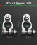 Heavy Duty Copper Battery Terminal Connectors Kit With 2 Gauge 3 8 Inch Positive Negative Lugs showing different sizes and dimensions.