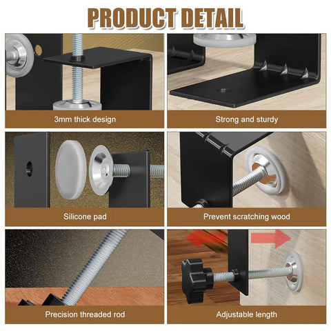 Universal Cabinet Hardware Jig C Clamp Kit Drawer Fixing Clips product detail with strong 3mm thick design, silicone pad and threaded rod.