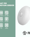 Real Deal Hardwired Pir Ceiling Motion Sensor Switch With 360 Degree Sweep And Auto Light Controls, white dome shape with sensor.