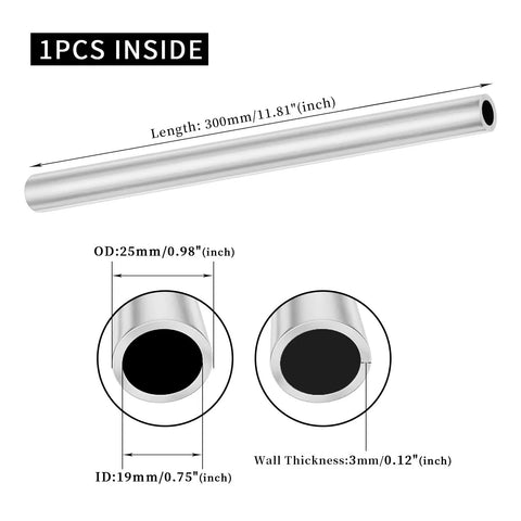 Diagram of 25Mm Outer Diameter 19Mm Inner Diameter 12 Inch Long Aluminum Tube 0.11 Inch Wall Seamless 6063 T5 Round Tubing dimensions