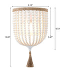 Bohemian Wood Beaded Wall Sconces Two Pack White Finish Rustic Bedside Lighting Fixture dimensions display