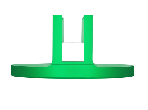 Front view of green Magnetic Pinch Weld Jack Pad with Aluminum Slotted Design for Floor Jacks, Weld Frame Rail Adapter.