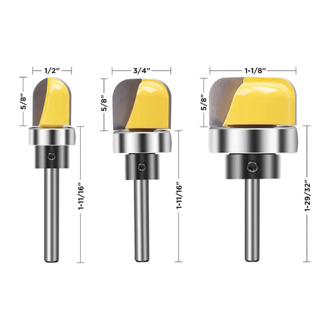Dish Carving Router Bit Set With Ball Bearing Three Piece One Quarter Inch Shank Bowl And Tray Template Bits For DIY Woodworking