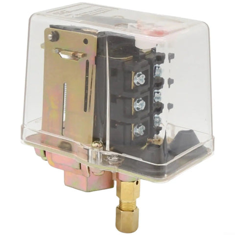 Three Phase Air Compressor Pressure Switch Controller For 380V And 400V Systems, Automatic Rocker Switch With Adjustable 5 To 8 Bar Range, 3 Wire Connection, Built For Heavy Duty Industrial Use, Tough As Nails Performance, clear plastic cover