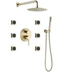 CUTPOIY 8 Inches Rain Shower System Shower Faucet Set Hidden Handheld Shower Set with 6 PCS Body Sprayer Jets Faucet Shower Combo Set Brushed Gold Brass Body