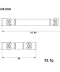 Tough As Nails Stainless Steel Driveshaft And Universal Joint Upgrade For Redcat Ascent 18 Apex one eighth scale drawing with measurements.