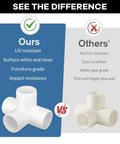 Comparison of our 4 Way PVC Fittings 1 Inch 12 Pack Heavy Duty Furniture Grade versus others