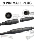 Waterproof 9 Pin Electric Bike Cable Kit For 1T5 And 1T4 Controllers with 9 pin male and female plug connectors.