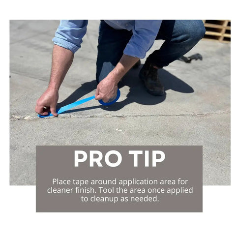Person applying tape on concrete before using Concrete Crack Repair Tube Liquid Filler For Driveways And Patios Ready To Use Cement