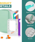 Waterproof A7 Pill Organizer Kit With 7 Large Zipper Pouches For A7 Binder BPA Free Weekly Medicine Storage Color Coded Travel Organizer Reusable And Privacy Friendly Pill Case For Grab And Go with colorful pouches, medicine tablets, and detailed features shown.