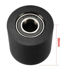 High Quality Slick Roller Idler Bearing Pulley Engineered For Zero Grind Smooth Ride Sliding Conveyor Wheel For Flat Belt Machinery With Low Noise black polyurethane wheel with 10MM bore and 30MM thickness.