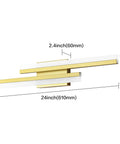 24 Inch LED Vanity Light Bar In Brushed Gold Finish For Modern Bathrooms Over Mirror With Shadow Free Illumination, dimensions shown