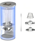 Top Shelf 58mm Electric Coffee Tamper With Knockout Durability And Quick Pressure Adjustment For No Sweat Espresso Extraction That Pops Out Professional Shots Straight To Your Home Setup. Close-up of components and mechanism in a clear container.