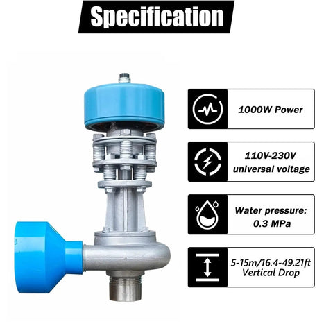 1000W Portable Micro Hydro Generator For Off Grid Power, Self Adjusting Water Turbine, 3500 RPM Copper Coil, 110V To 230V Output