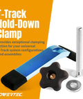 Four Pack T-Track Hold Down Clamp Set With Mini And Standard Clamps Includes Bolts Washers And Five-Star Knobs shown disassembled